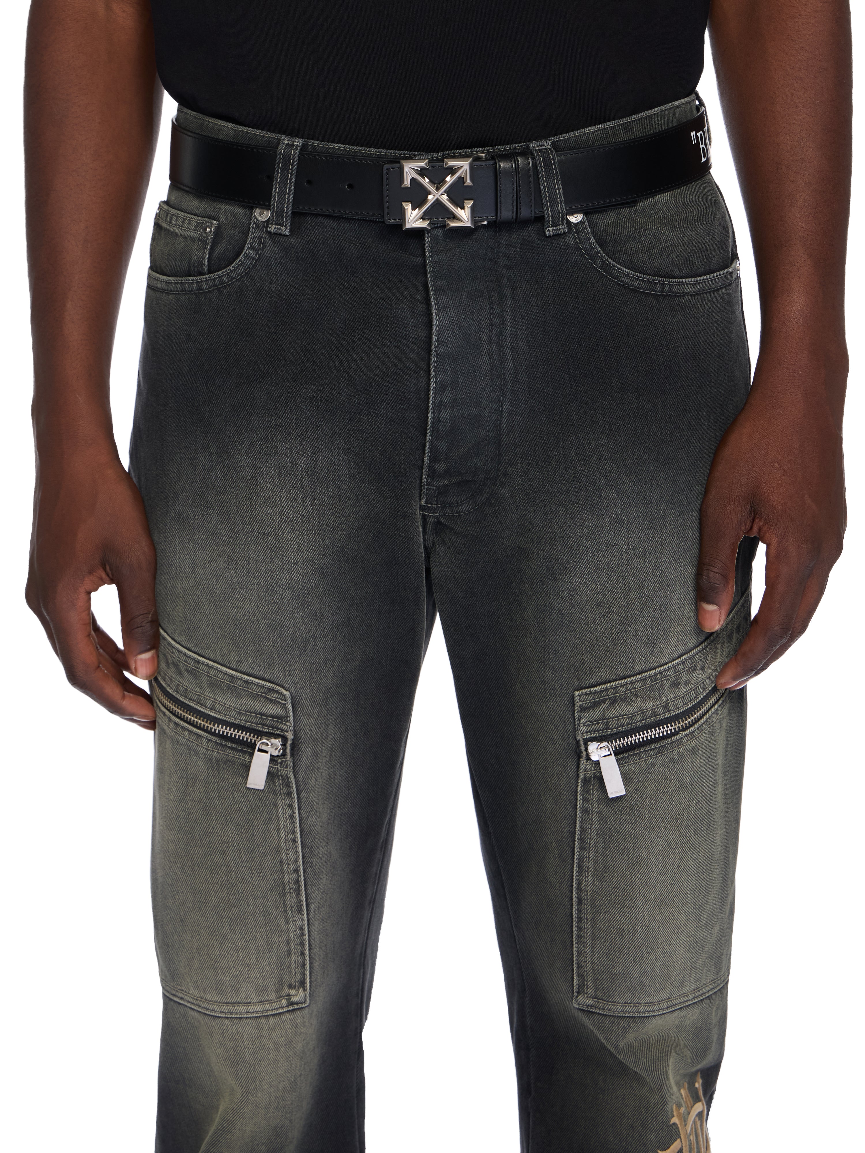 Arrow Belt Quote-Smooth Calfskin Leather Black