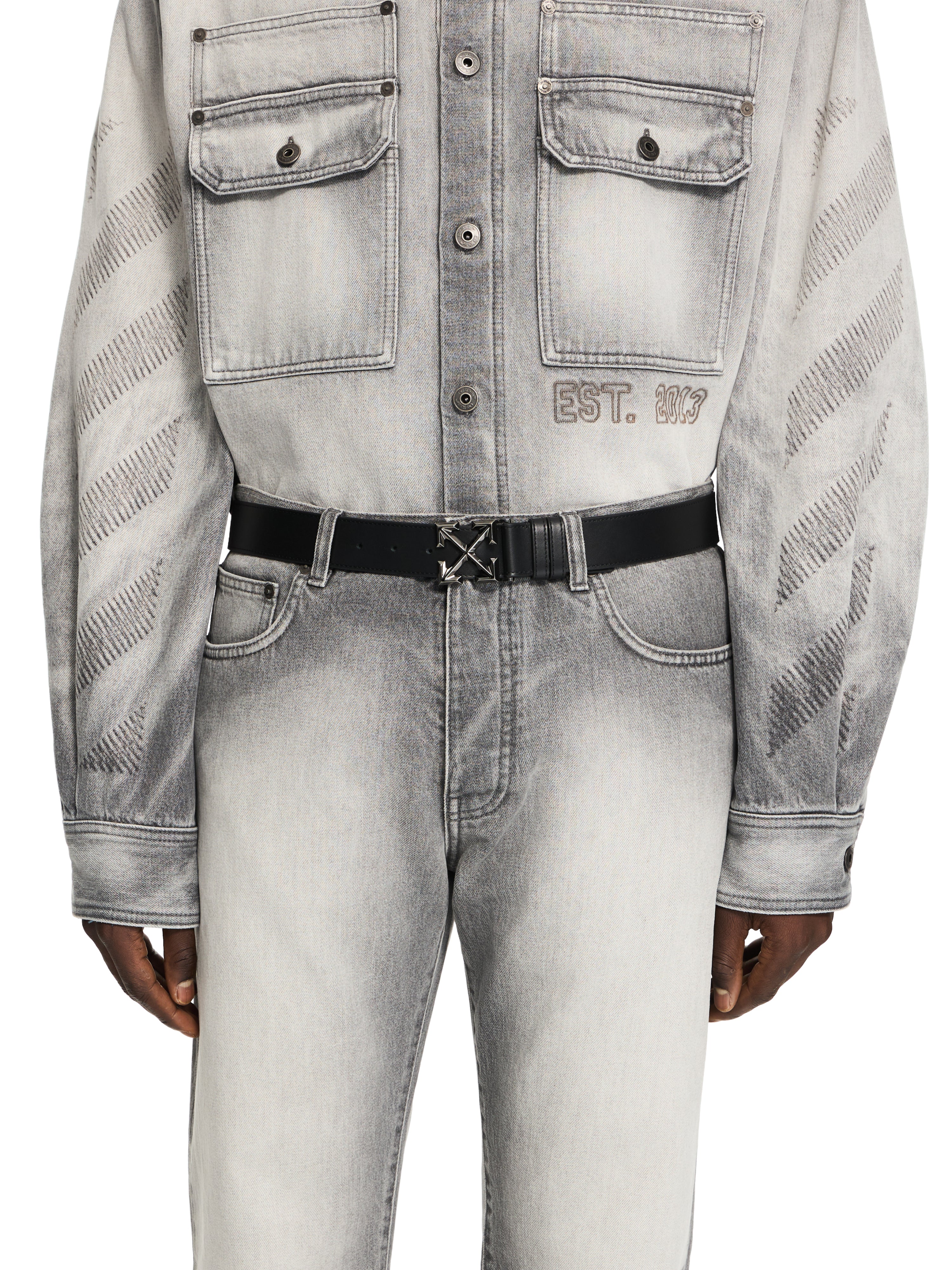 Arrow Belt Quote-Smooth Calfskin Leather Black